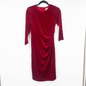 Eliza J Side Ruched Red Velvet Sheath Dress 3/4 Sleeves